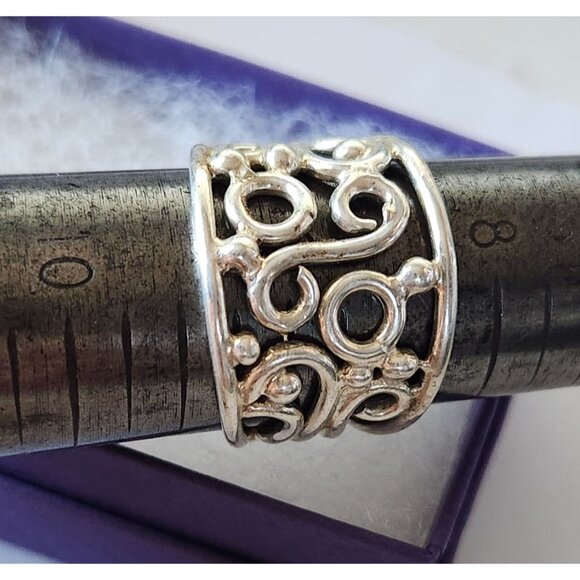 Ring Band Open Silver 20 mm wide  Size 8 1/2  7.8  gr  no Stone  Jerry Fran Harr - Picture 1 of 12